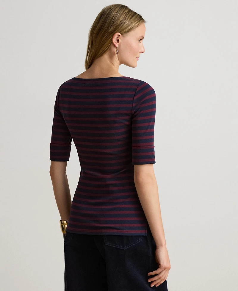 Lauren Ralph Women's Striped Stretch Cotton Boat Neck Top