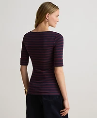 Lauren Ralph Women's Striped Stretch Cotton Boat Neck Top