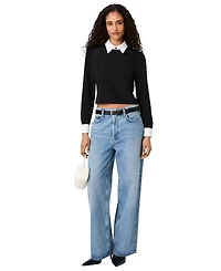French Connection Women's Echo Crepe Collar720 Point Collar Mini Long-Sleeve Blouse