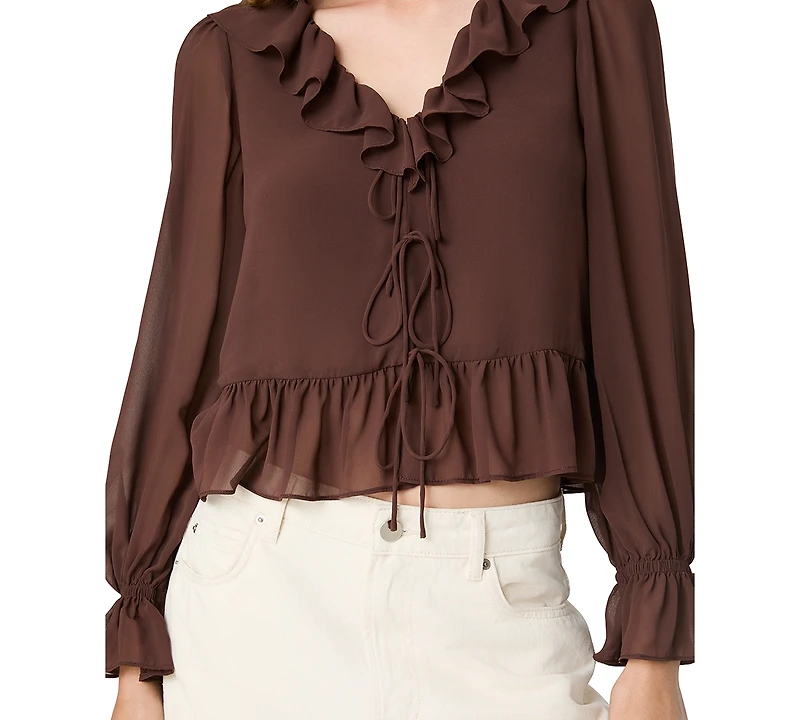 French Connection Women's Marina Long-Sleeve V-Neck Tie-Front Blouse