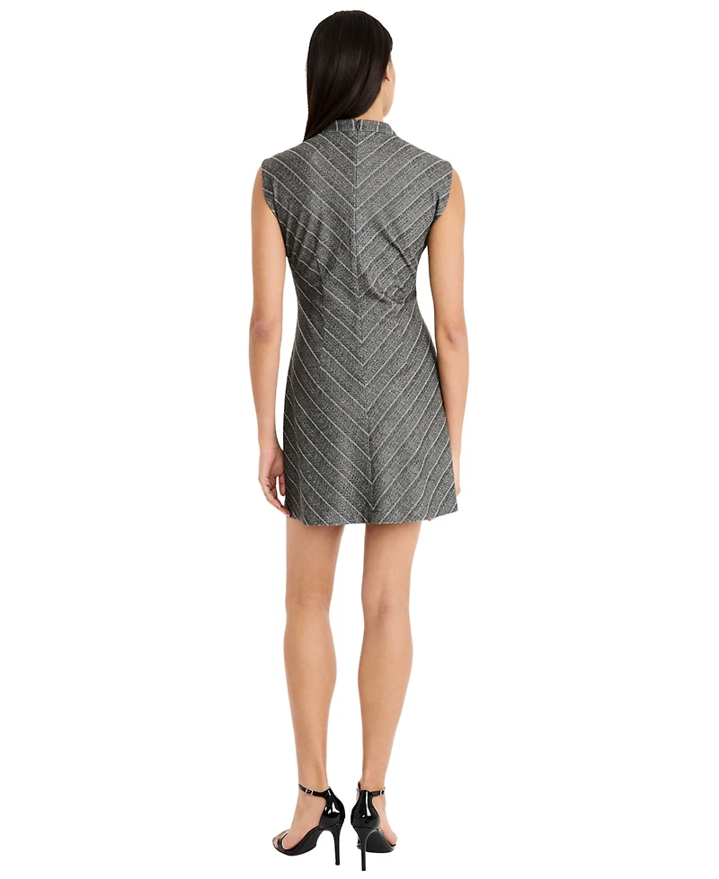 Donna Morgan Women's Sleeveless Mock Neck Herringbone Mini Dress