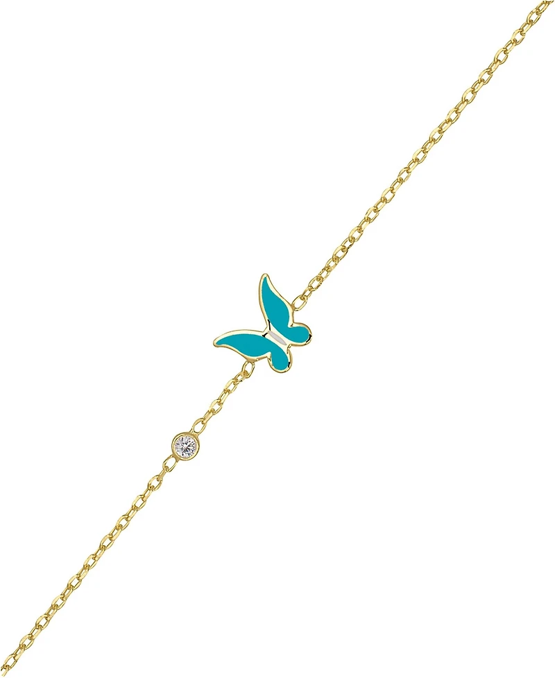 Lily Nily Girls Enamel Butterfly and Cubic Zirconia Bezel Station Chain Link Bracelet in 14K