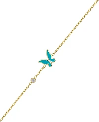 Lily Nily Girls Enamel Butterfly and Cubic Zirconia Bezel Station Chain Link Bracelet in 14K