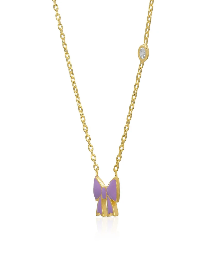 Lily Nily Enamel Bow and Cubic Zirconia Bezel Station Necklace in 14k