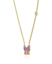 Lily Nily Enamel Bow and Cubic Zirconia Bezel Station Necklace in 14k