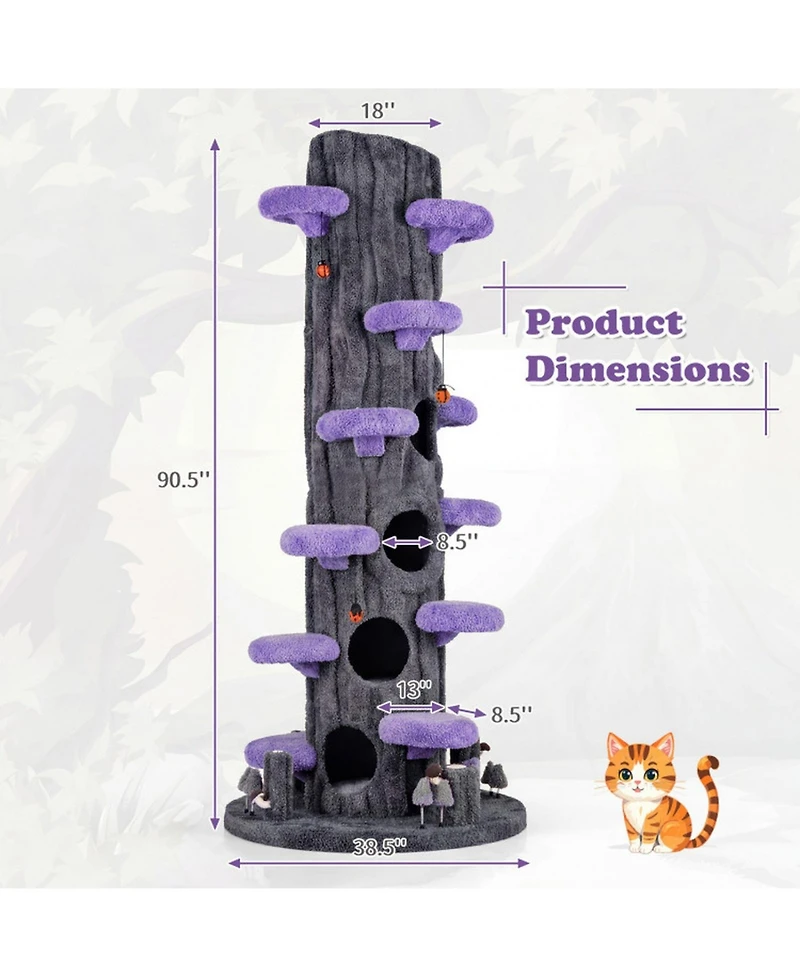 Sugift 90.5 Inch Tall Multifunctional Cat Tree with Private Condos and Wide Top Perch