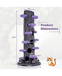 Sugift 90.5 Inch Tall Multifunctional Cat Tree with Private Condos and Wide Top Perch