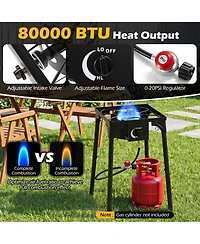 Sugift Single Burner Propane Camping Stove 80000 Btu with Adjustable Regulator and Hose for Outdoor Cooking