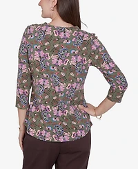 Ruby Rd. Petite Kint Garden Top Square-Neck 3/4-Sleeve Floral Blouse