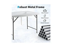 Boyel Living 4 Feet Folding Ice Bin Table with Skirt for Camping Picnic Wedding with Ice Bucket
