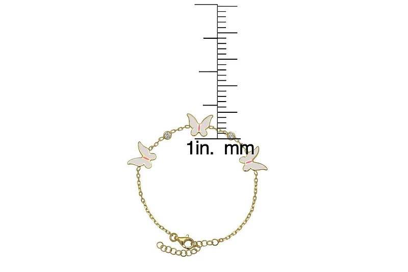 Lily Nily Girls Enamel Butterflies and Cubic Zirconia Bezel Station Chain Link Bracelet in 14K
