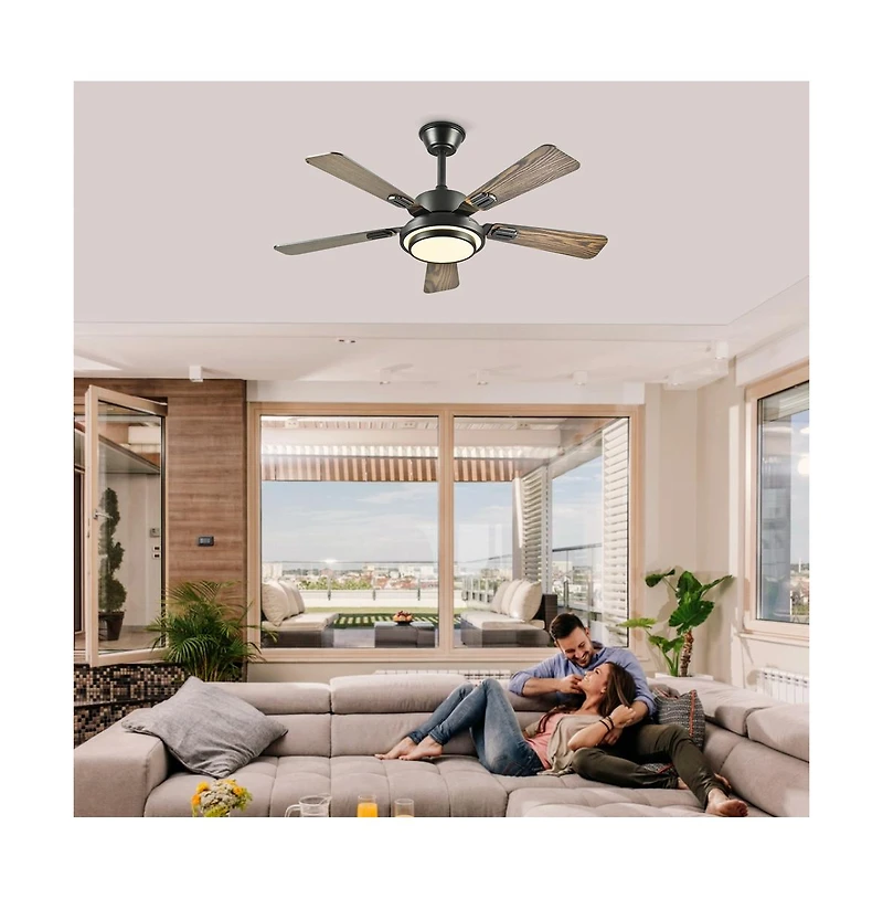 Sofucor 42-in Minimalism Black Ceiling Fan with Led Light and Remote Control Included 5-Blade