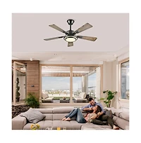 Sofucor 42-in Minimalism Black Ceiling Fan with Led Light and Remote Control Included 5-Blade