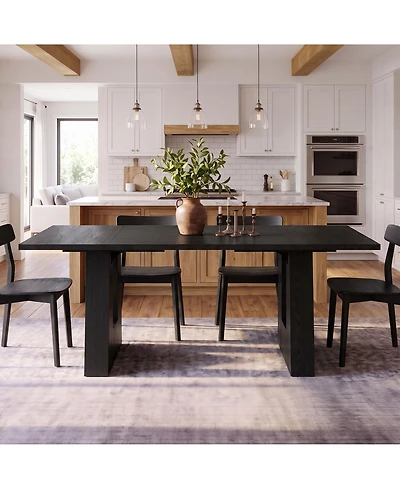 homfan Rectangular Dining Table 63" Wood Grain Trestle Base Seats 4-6 Modern Farmhouse Kitchen & Room