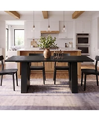 homfan Rectangular Dining Table 63" Wood Grain Trestle Base Seats 4-6 Modern Farmhouse Kitchen & Room
