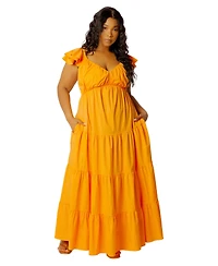 Buxom Couture Plus Flutter Sleeve Tiered Maxi Dress