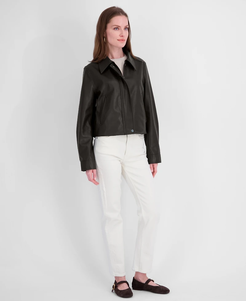 Tahari Women's Faux Leather Zip-Up Coat