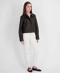 Tahari Women's Faux Leather Zip-Up Coat