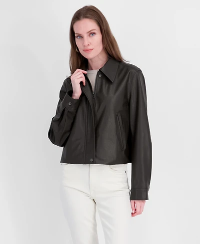 Tahari Women's Faux Leather Zip-Up Coat