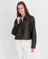Tahari Women's Faux Leather Zip-Up Coat