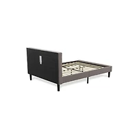 East West Furniture NL14F-1HI07 2 Piece Bedroom Set - 1 Bed Taupe Velvet Fabric Headboard and 1 Nightstand