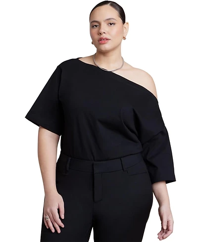 Eloquii Plus Slouchy Oversized Dropped-Shoulder Boat-Neck Tee