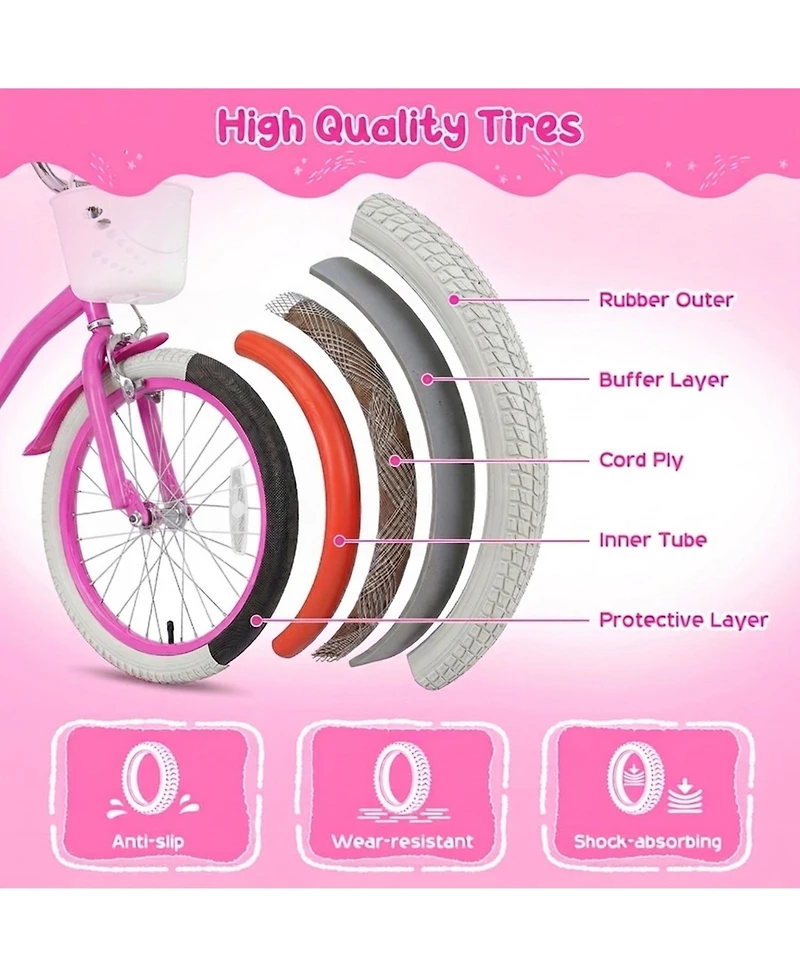 Sugift 16 in Girls Bike with Front Basket and Bell Ages 4-7