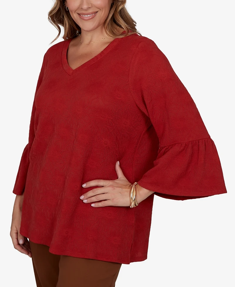 Ruby Rd. Plus V-Neck Floral Bell-Sleeve Blouse