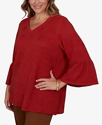 Ruby Rd. Plus V-Neck Floral Bell-Sleeve Blouse