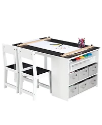 homfan 4-in-1 Kids Art Table Set (Table plus 2 Chairs) - Wooden Activity Desk with Storage Bins, Easel, Drawing and Study