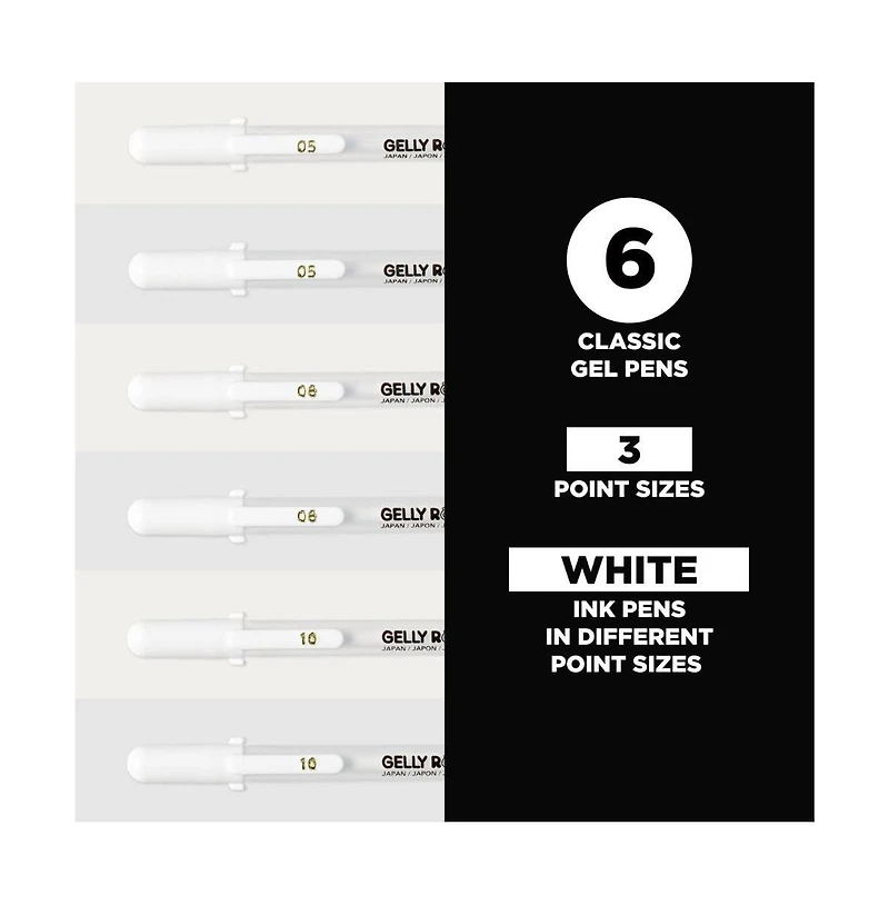 Sakura Classic Gelly Roll White Pens, 6 Pack