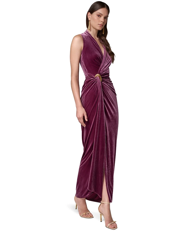 Donna Karan New York Women's Sleeveless Velvet Faux-Wrap Maxi Dress
