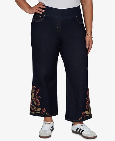 Ruby Rd. Plus Pull-On Wide-Leg Embroidered Jeans