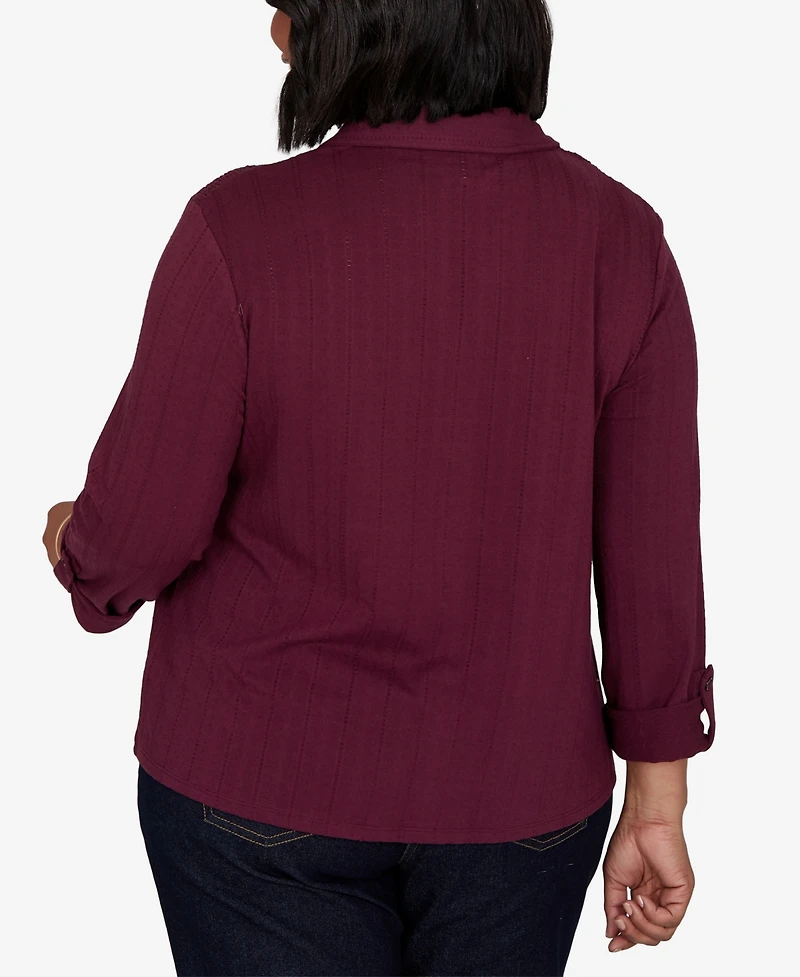 Ruby Rd. Plus Striped Roll-Tab Button-Front Blouse