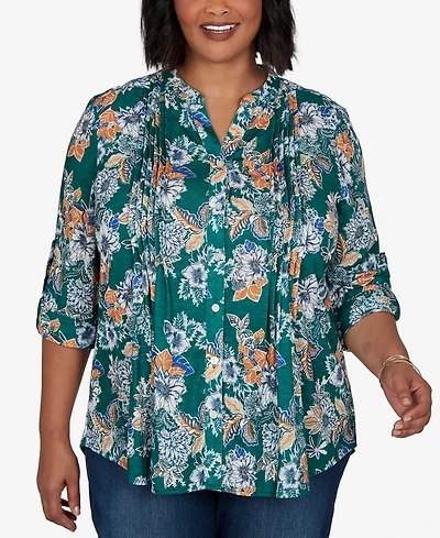 Ruby Rd. Plus Kensington Henley 3/4-Sleeve Floral Blouse