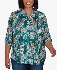 Ruby Rd. Plus Kensington Henley 3/4-Sleeve Floral Blouse