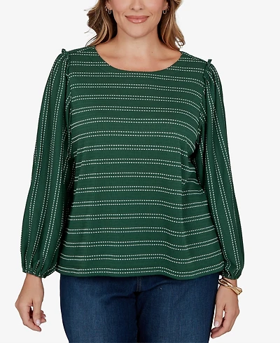 Ruby Rd. Plus Dobby Stripe Long-Sleeve Boat Neck Blouse