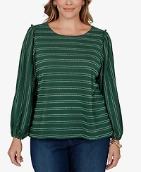 Ruby Rd. Plus Dobby Stripe Long-Sleeve Boat Neck Blouse