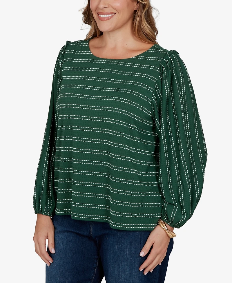 Ruby Rd. Plus Dobby Stripe Long-Sleeve Boat Neck Blouse