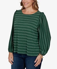 Ruby Rd. Plus Dobby Stripe Long-Sleeve Boat Neck Blouse