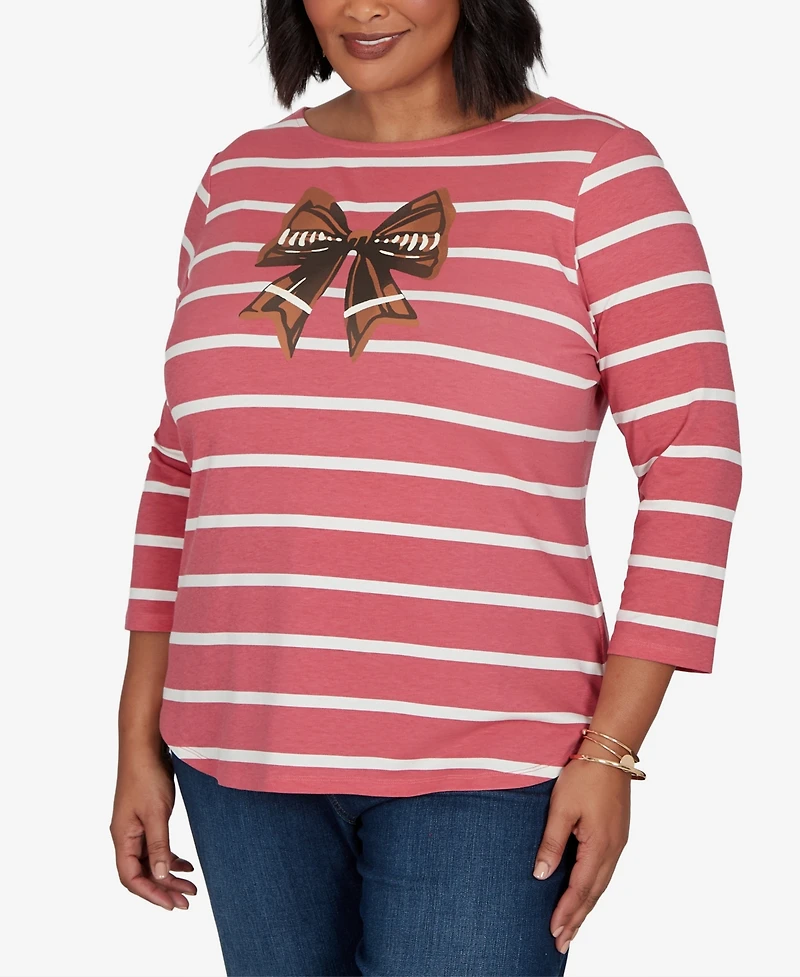 Ruby Rd. Plus Boat Neck 3/4-Sleeve Striped T-Shirt