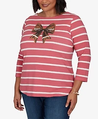 Ruby Rd. Plus Boat Neck 3/4-Sleeve Striped T-Shirt