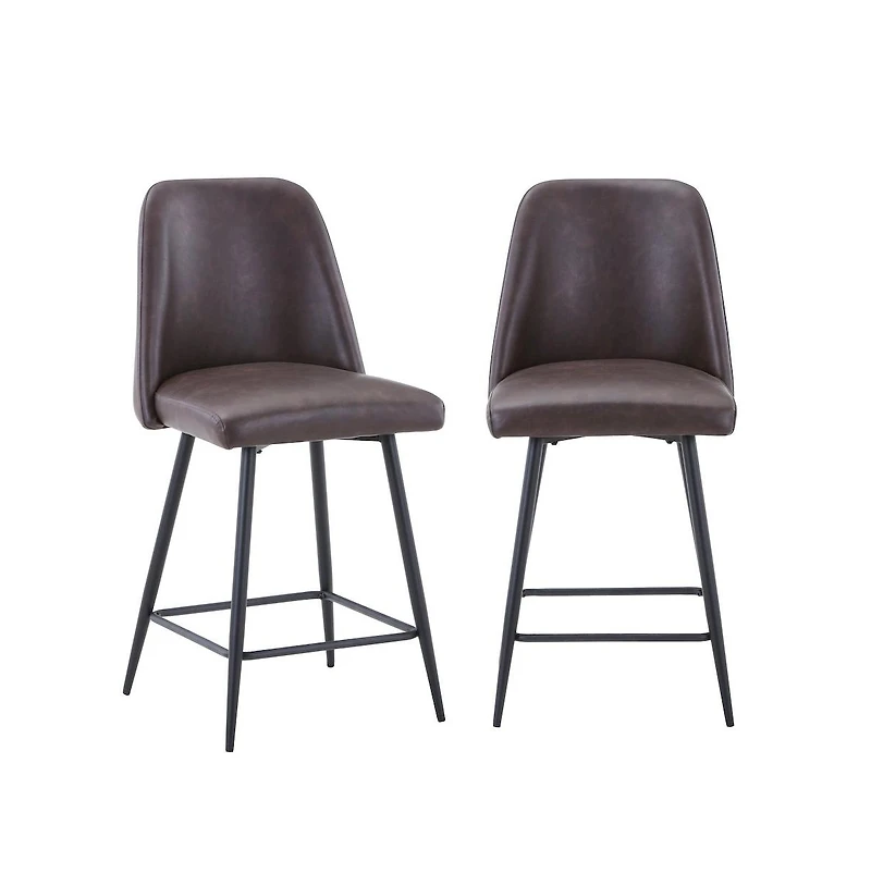 Jofran Mid-Century Modern Faux Leather Upholstered Counter Height Barstool (Set of 2
