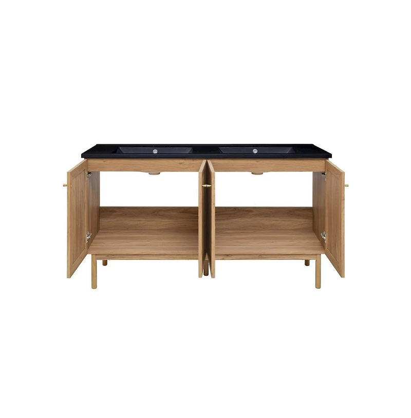 Swiss Madison60" Freestanding Bathroom Vanity, 3-Hole Widespread Double Basin Sink Top