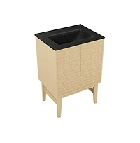 Swiss Madison 24" Freestanding Bathroom Vanity in Natural Oak, Black 3-Hole Centerset Sink Top