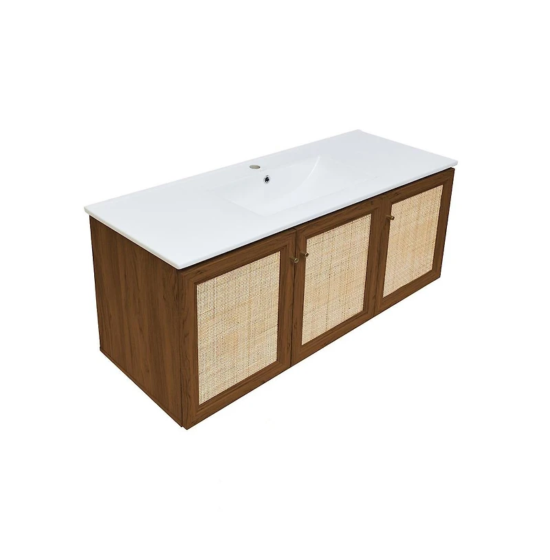 Swiss Madison Classe 48" Wall-Mounted Bathroom Vanity in Brown Oak