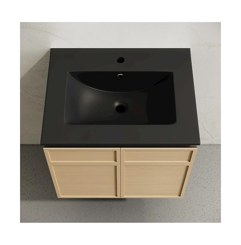 Swiss MadisonSt. Tropez 24" Wall-Mounted Bathroom Vanity in Natural Oak with Black Sink Top