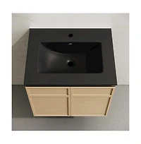 Swiss MadisonSt. Tropez 24" Wall-Mounted Bathroom Vanity in Natural Oak with Black Sink Top