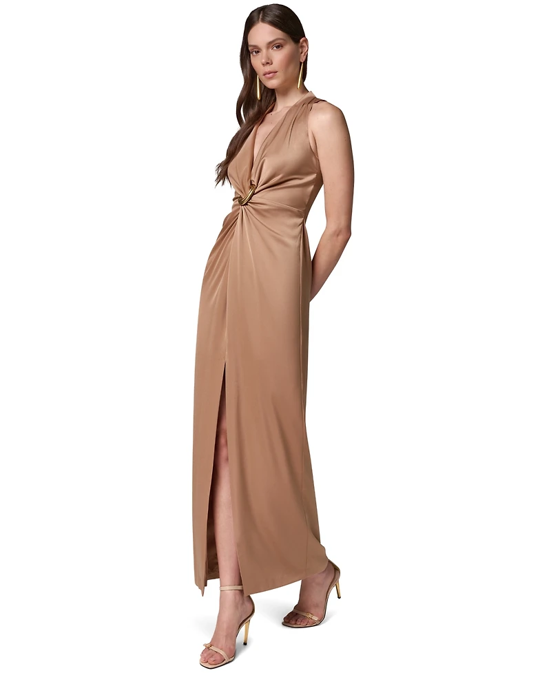 Donna Karan New York Women's Satin V-Neck Maxi Dress