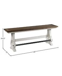 Intercon Backless Bench, Counter Height in Rustic White & French Oak